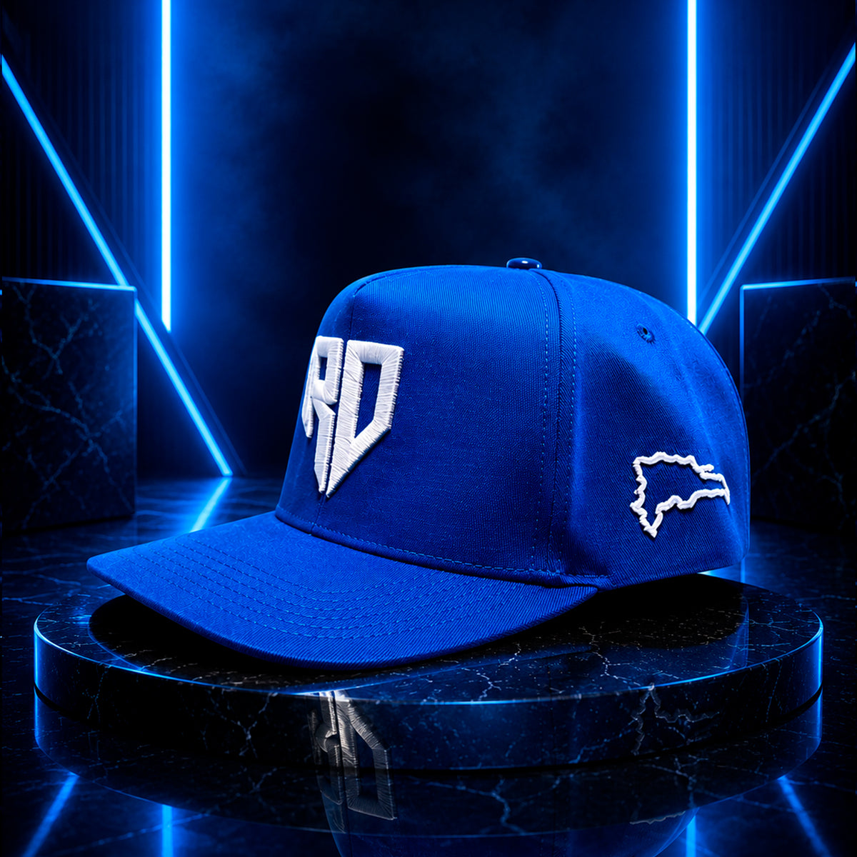 Gorra dominicana GCAPS Licey RD azul y blanco con bordado RD 3D – foto 2